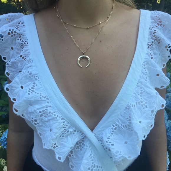 Gold Crescent Moon Double Necklace - Picture 3 of 4